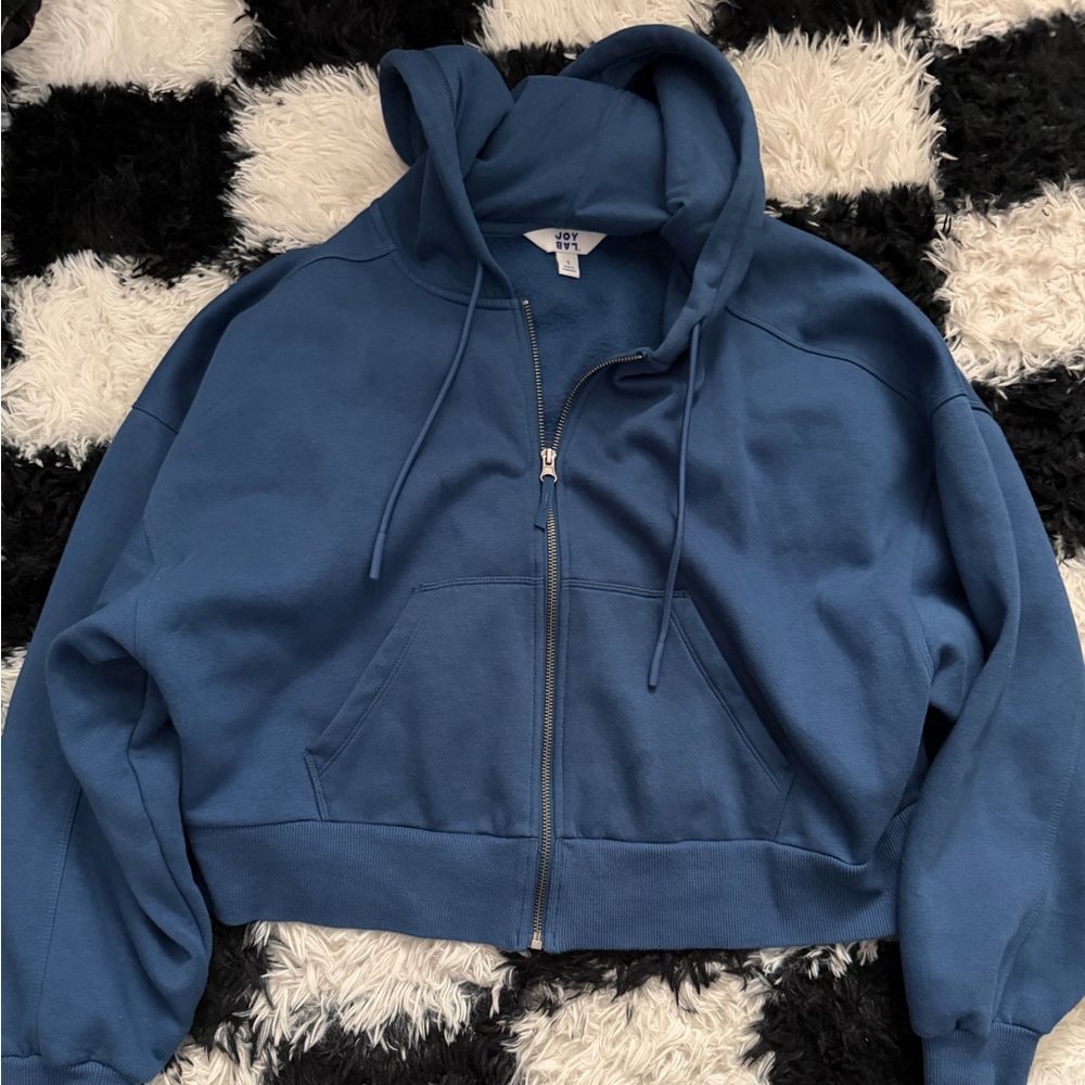 JoyLab Blue Crop Zip-Up Hoodie